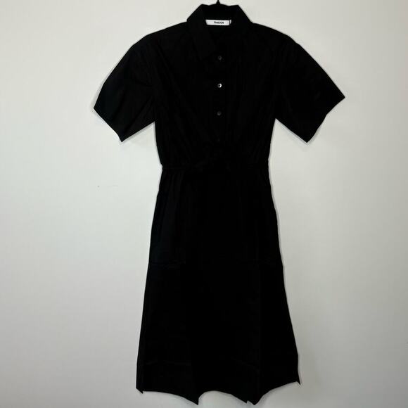 Thakoon Collared Short Sleeve Cotton Black Maxi Dress Womens Size 2 - Picture 1 of 11